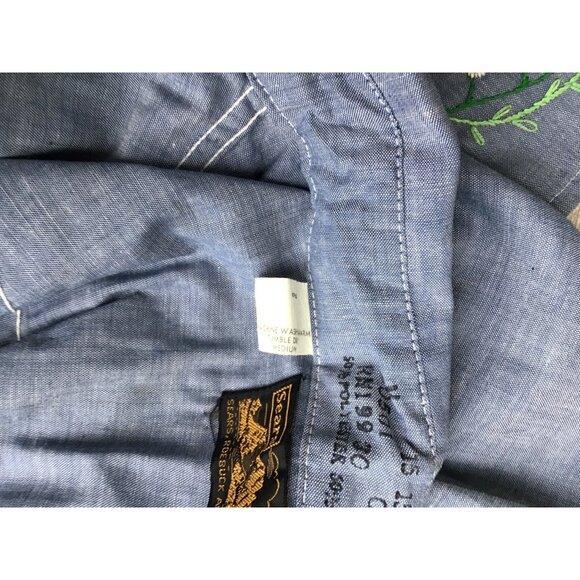 Vintage Sears Embroidered Western Shirt M Denim Floral Design Long Sleeve - Picture 11 of 11